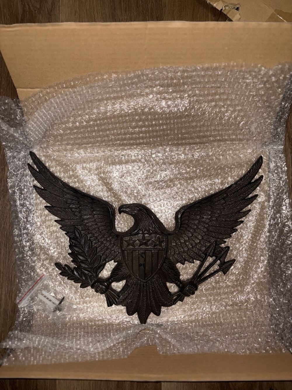Linton Arts Cast Iron Black Eagle Wall Decor 15" American Patriotic
